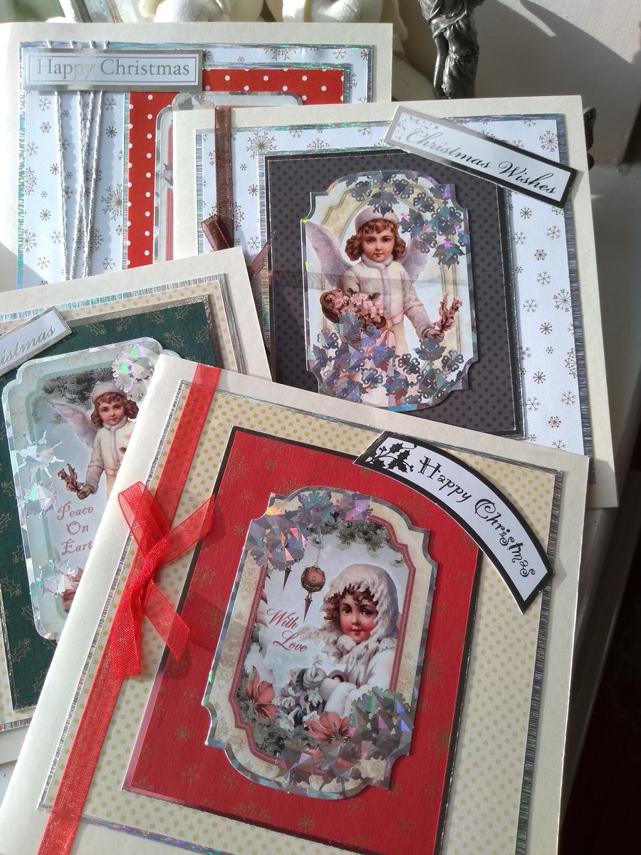 Pack of 4 quality vintage child angels Christmas cards