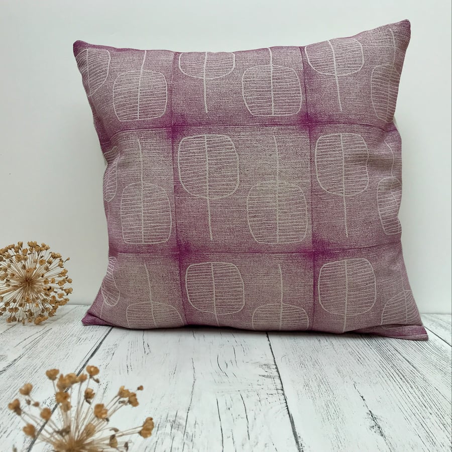 Hand Printed Linen Square Cushion  - FOLKI - Raspberry 