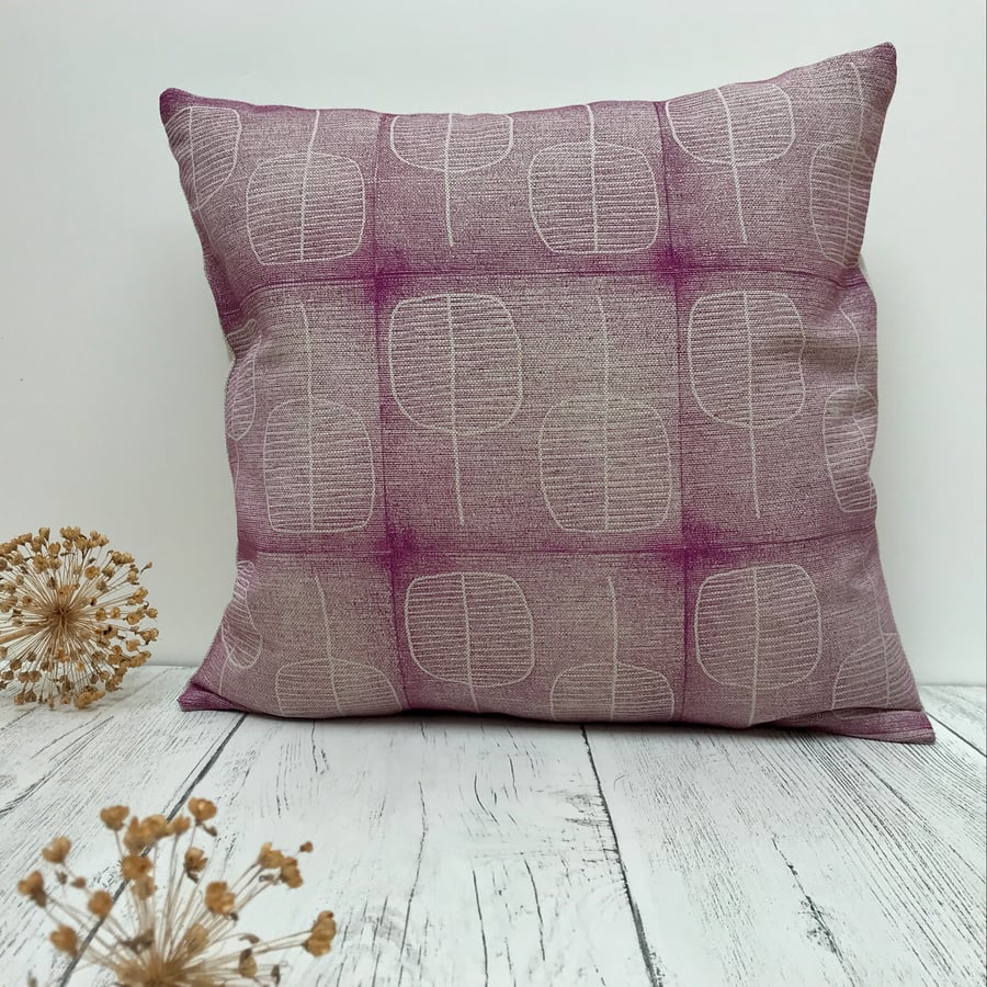Hand Printed Organic Cotton Square Cushion  - FOLKI - Raspberry 