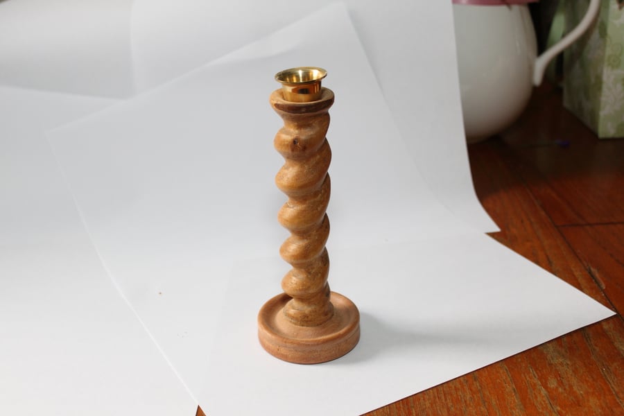 Barley twist Apple wood candle holder