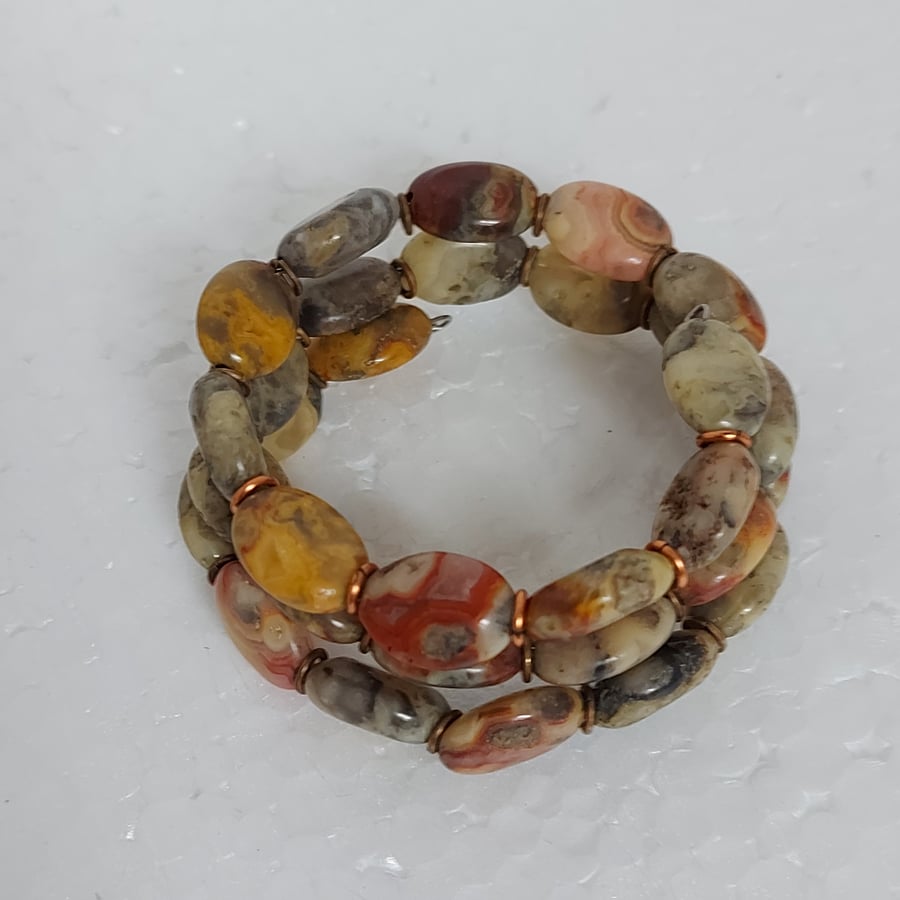 Beaded Memory Wire Bracelet with Picture Jasper Stones