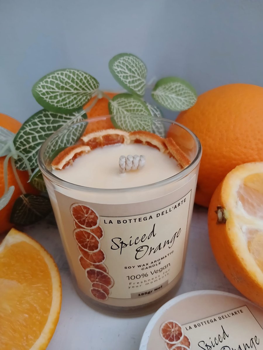 Spiced Orange Soy Wax Candle Glass Jar Winter Botanical Gift Free UK Delivery