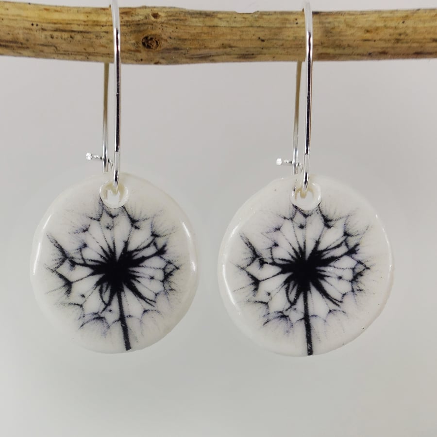 Porcelain Clay Ceramic Flower Round Dangle Earrings