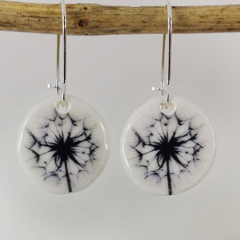 Porcelain Clay Ceramic Flower Round Dangle Earrings