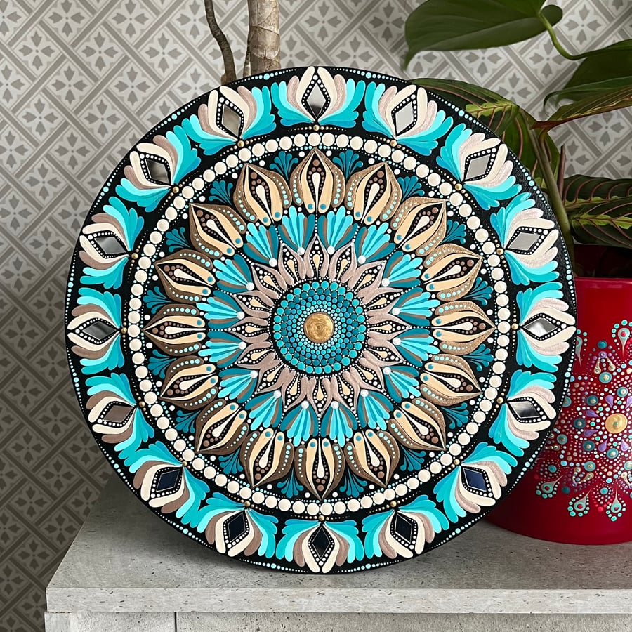 Turquoise-Beige Mandala Wall Art