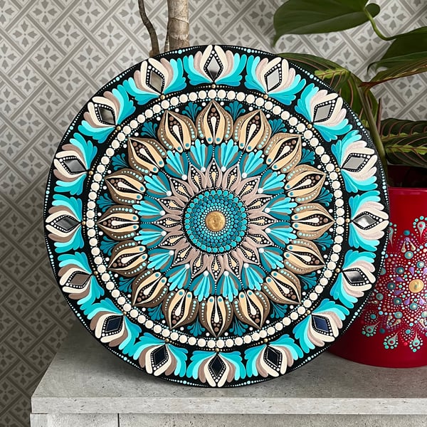 Turquoise-Beige Mandala Wall Art