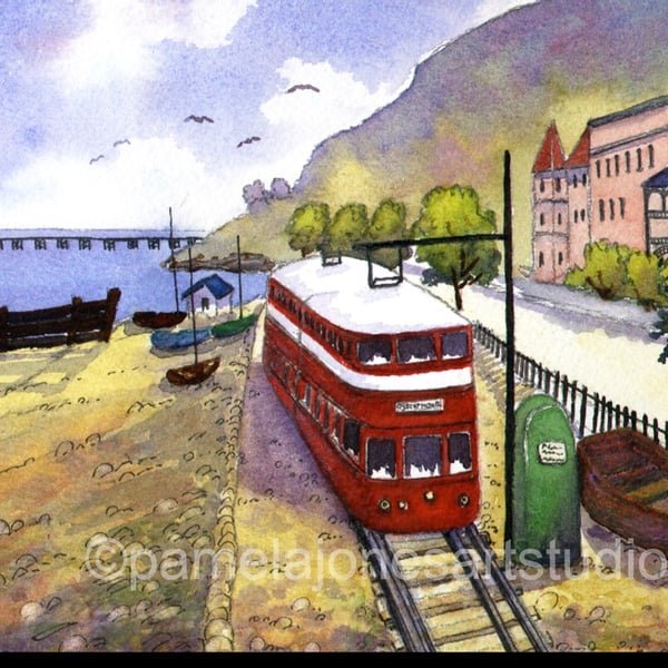 The Mumbles Train, Mumbles, Swansea, Wales, Watercolour Print in 8 x 6 '' mount