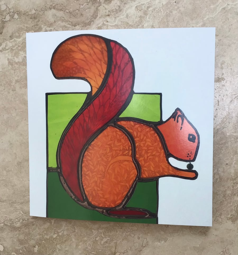 Greetings Card - Stained glass 'Red Squirrel’
