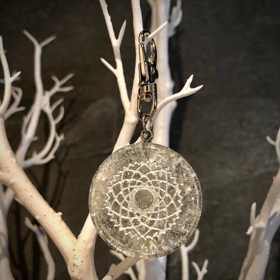 Crown Chakra Bag Charm with Clear Quartz