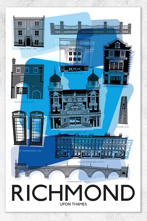RICHMOND ABSTRACT BLUE Cotton Tea Towel