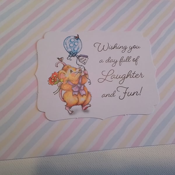 Birthday card. Mouse and balloon card. Handmade card. Any occasion card. Ref 089