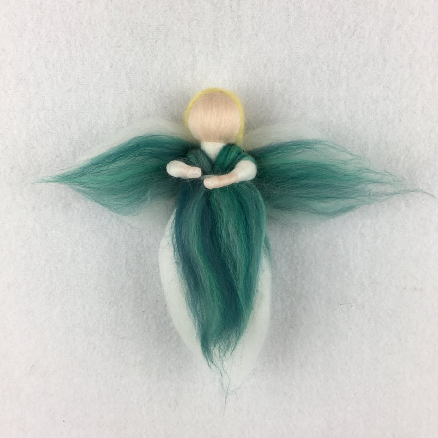 Woollen fairy or angel in a blend of bluish green shades of merino wool SALE