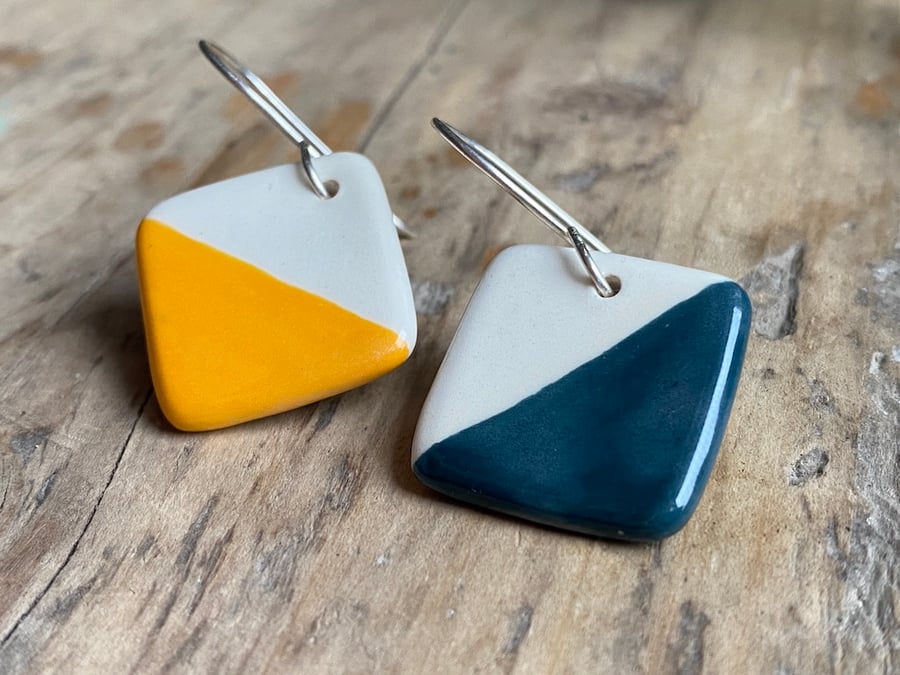 Handmade Ceramic Mismatched Sterling Silver Dangly Earrings