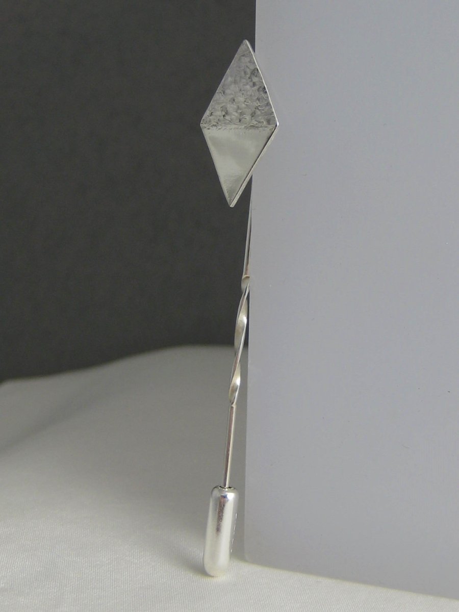 Sterling Silver Diamond Symbol Tie Lapel Stick Pin-Brooch Handmade