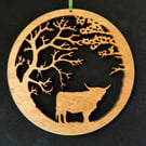 Small Highland Cow under the Trees - Wooden wall hanging