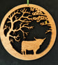 Small Highland Cow under the Trees - Wooden wall hanging - Image 1