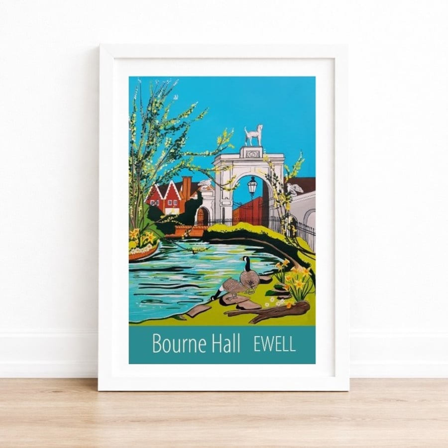 Ewell Bourne Hall travel poster print by Susie West