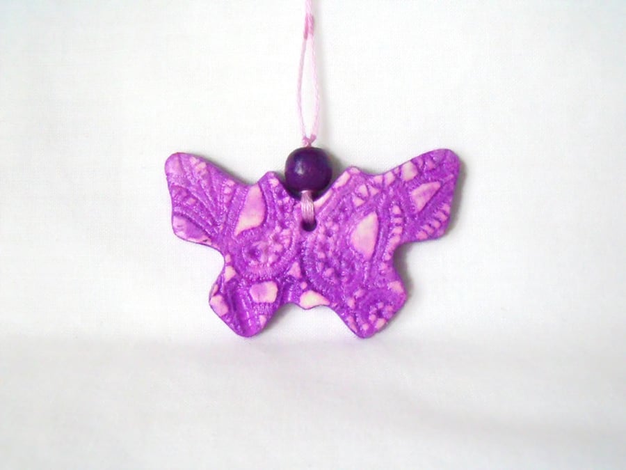 ceramic butterfly hanging decoration in purple