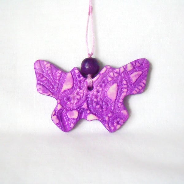 ceramic butterfly hanging decoration in purple