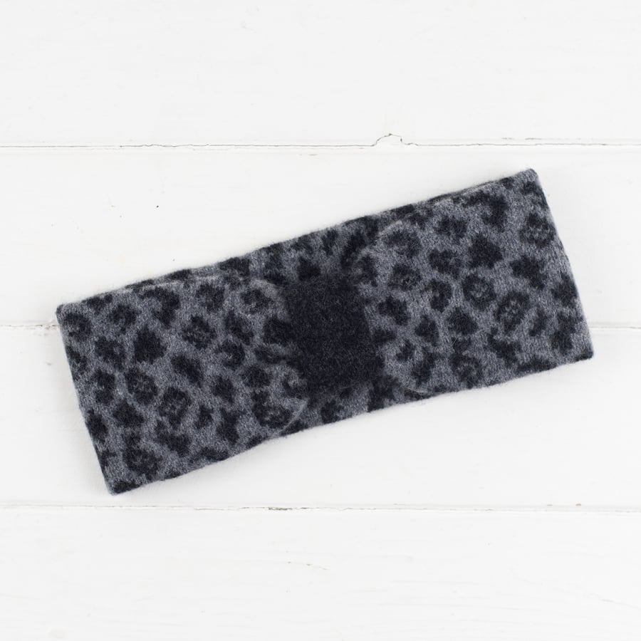 Leopard knitted headband - grey