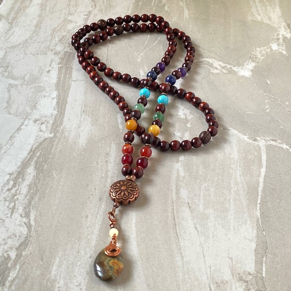 Rosewood Chakra Mala Necklace