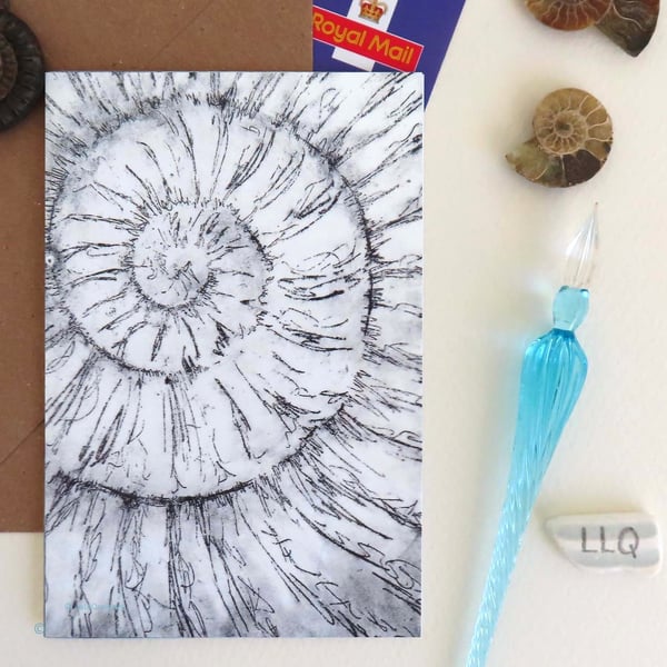Blank notelet greeting card ammonite no.16 plastic free cellophane free art card