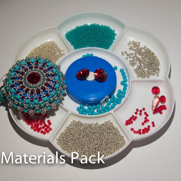 Materials Pack for Baroque Tape Measure Surround - Silver, Scarlet & Turquoise