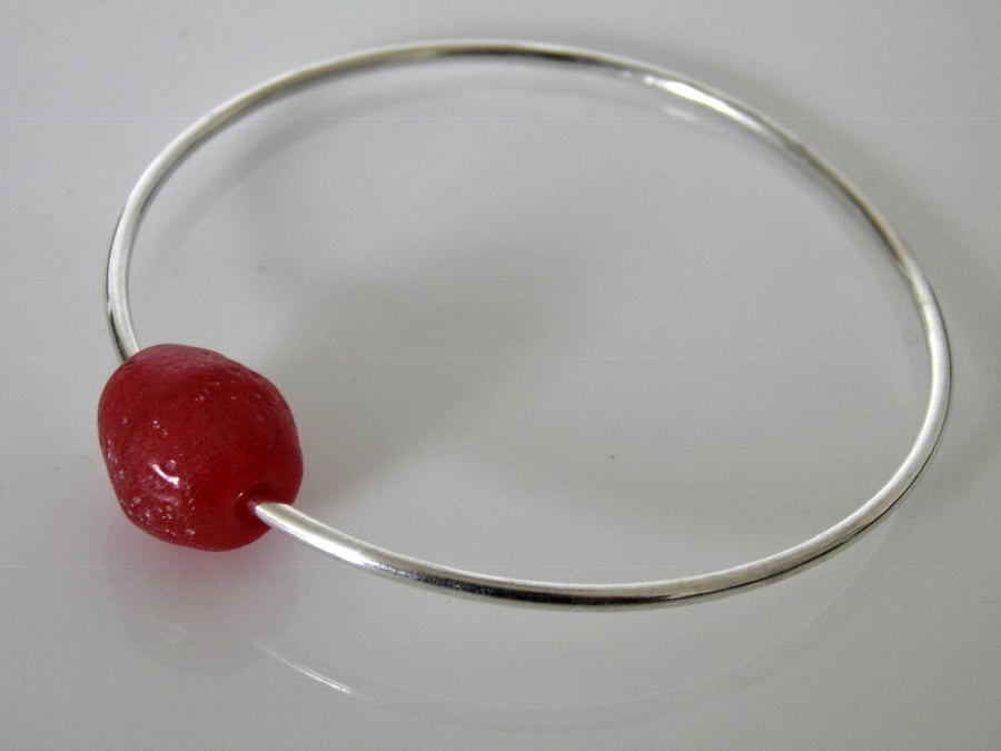 Sterling Silver Bangle Recycled Glass Bead 