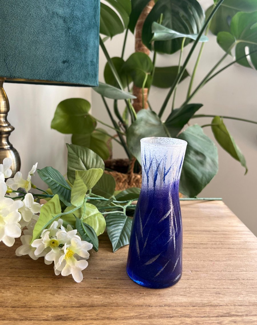 Hand Painted Bud Vase Lazuli Blue and Silver 