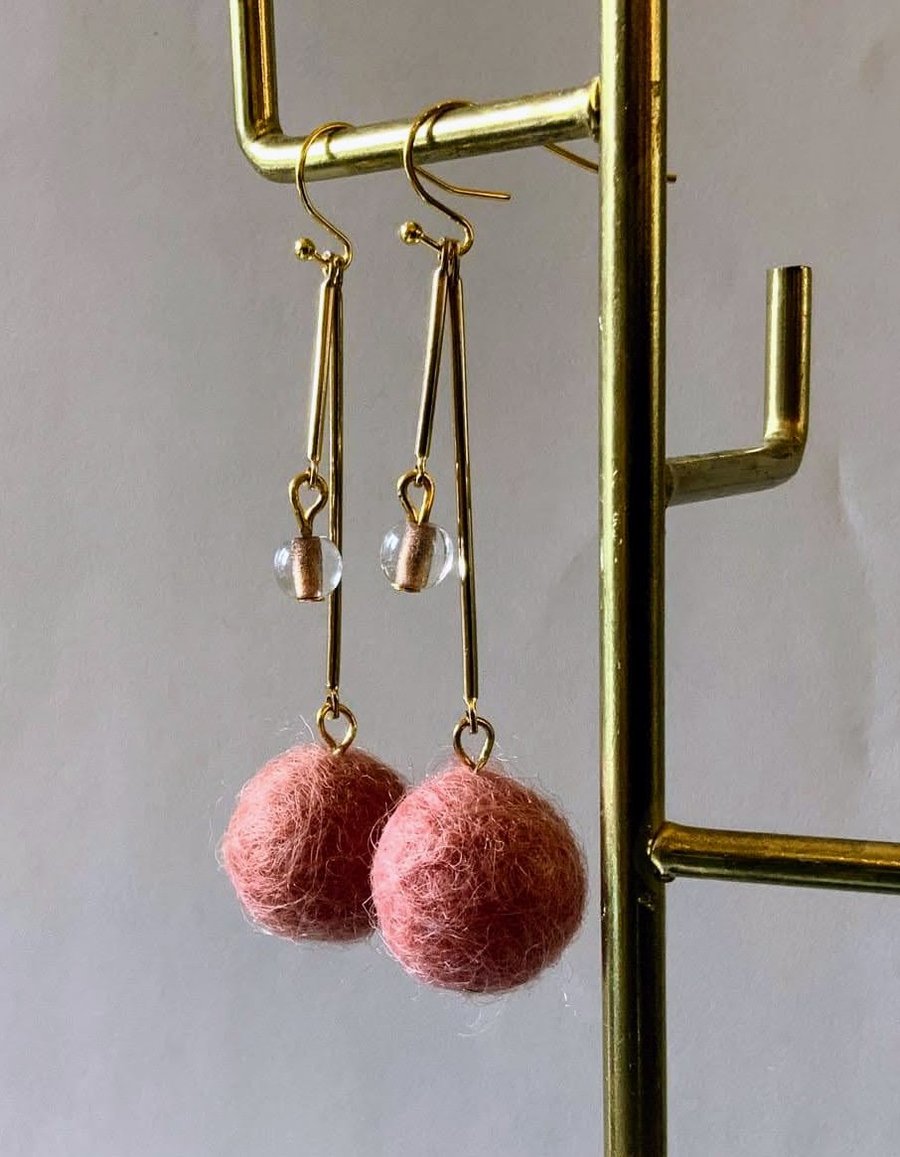Merino wool ball earrings