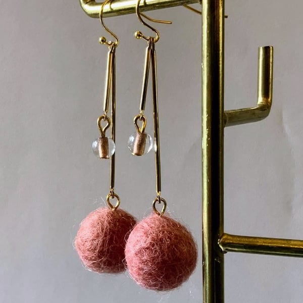 Merino wool ball earrings