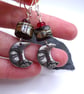 lampwork glass red and silver earrings, pewter man in the moon - Image 4