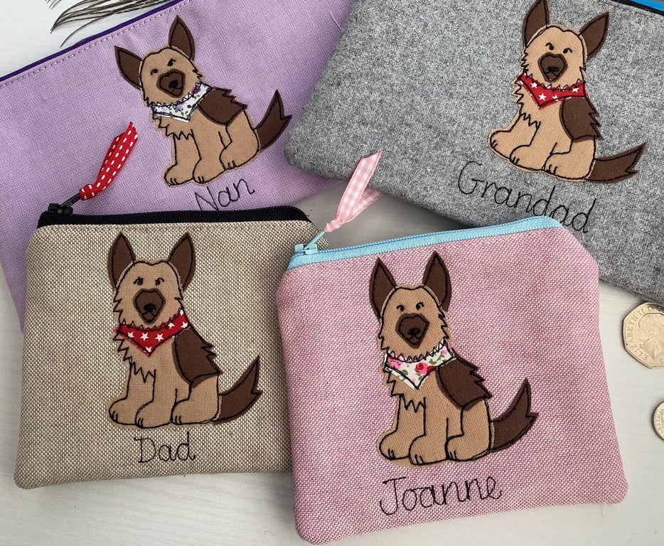 Alsatian German Shepherd Purse - Personalised Dog Wallet or Coin Pouch