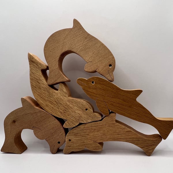 Handcrafted Wooden Stacking Dolphins, Set of 5