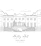 Hagley Hall - Hand Drawn Wedding Venue Print, Wedding Gift, (DIGITAL)