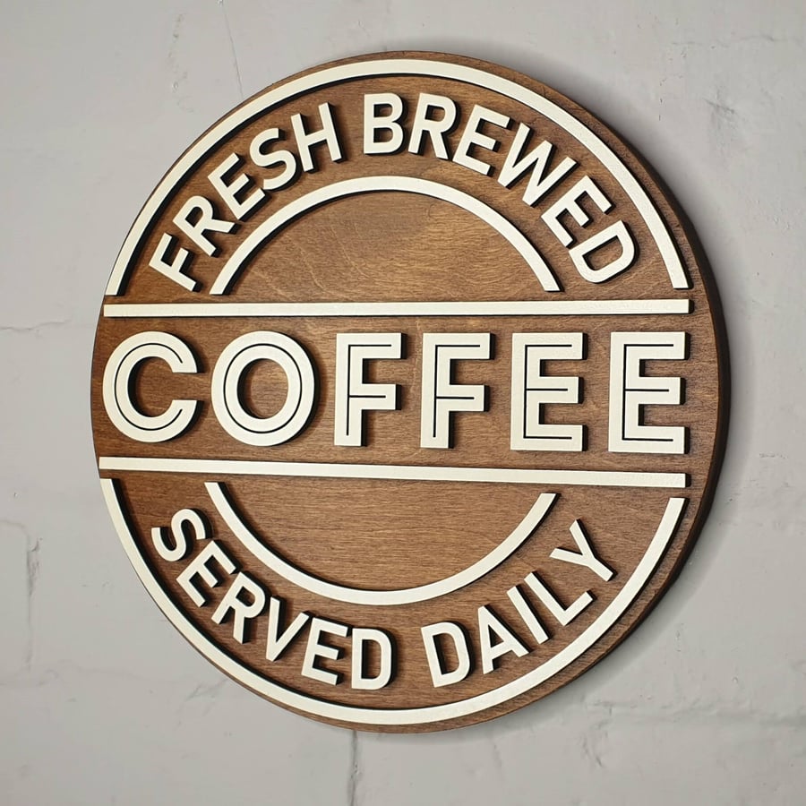 Large wooden Fresh Brewed Coffee sign 