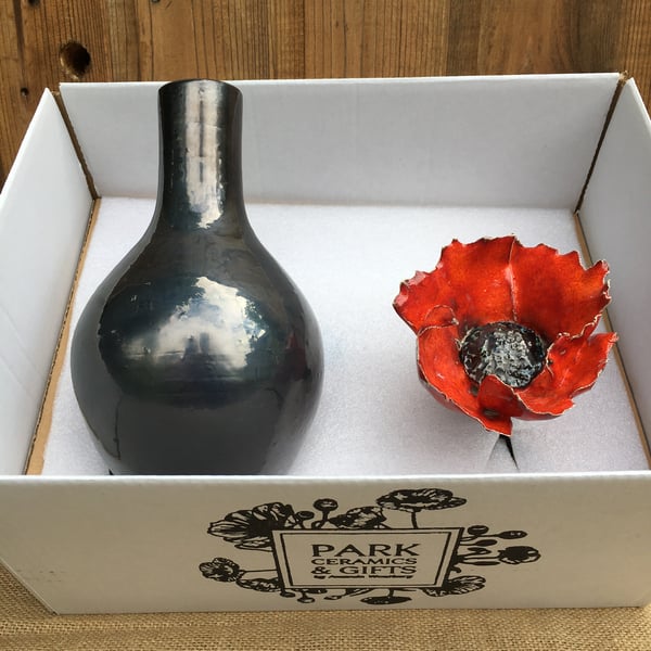 Orange Ceramic Poppy and vase arrangement  - floral decoration