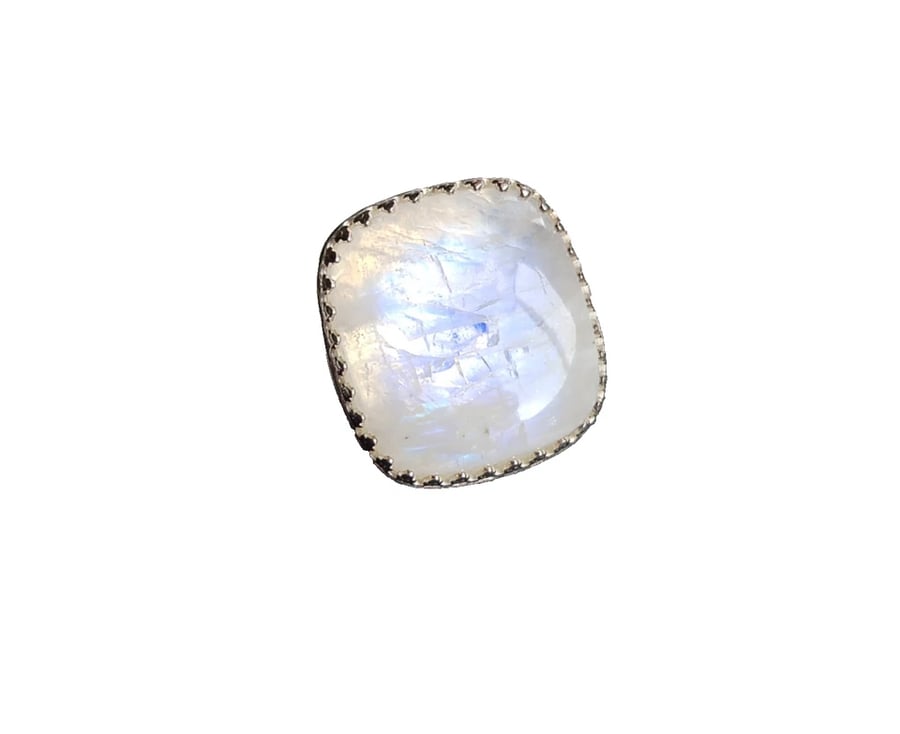 Moonstone Ring Adjustable Sterling Silver 925 Jewellery Gift Blue Flash Gemstone