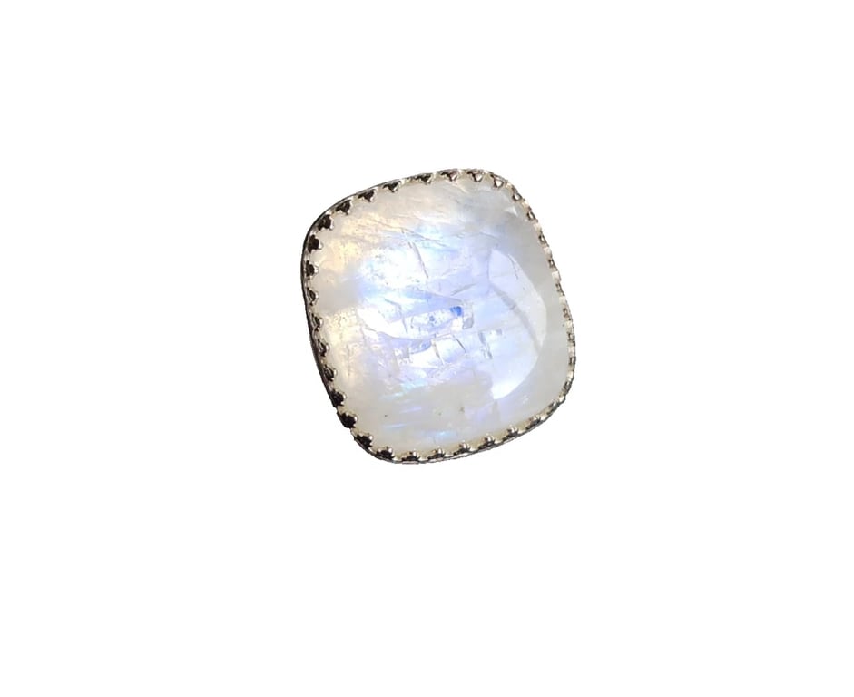 Moonstone Ring Adjustable Sterling Silver 925 Jewellery Gift Blue Flash Gemstone