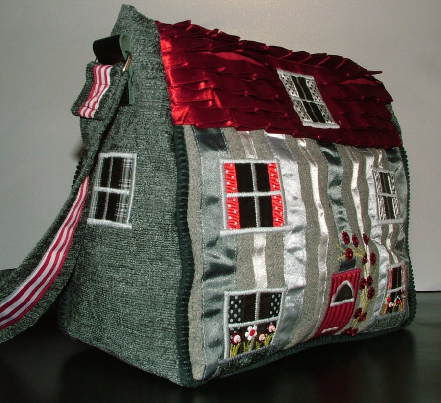 Grey and Red House Handbag