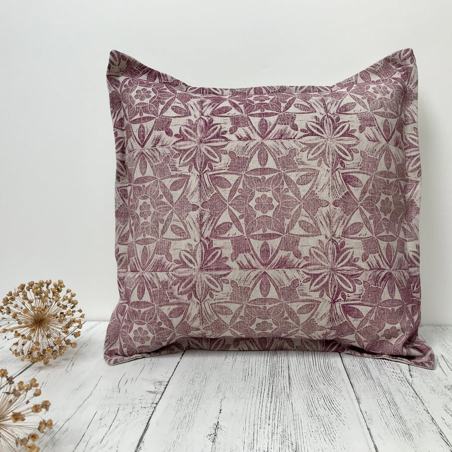 Hand Printed Linen Square Cushion - ASTA - Raspberry Red