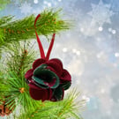 Green Fabric Flower Christmas Bauble, Tree Decoration