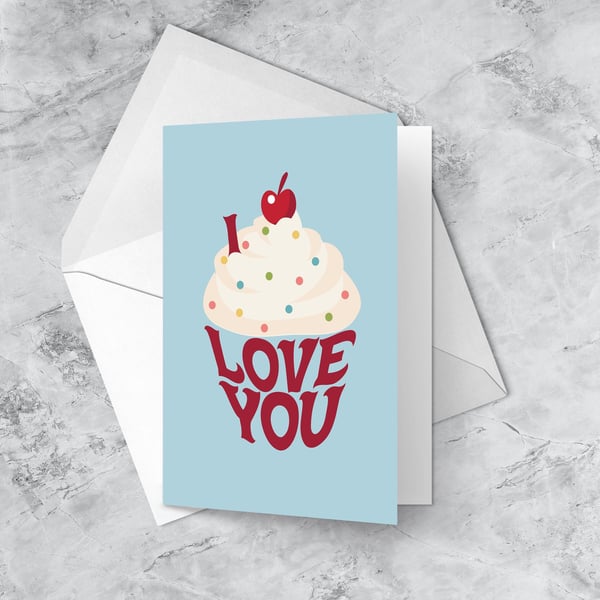 I Love You Valentine's Card Word Art Card - Card for Him - Card for Her VAL01