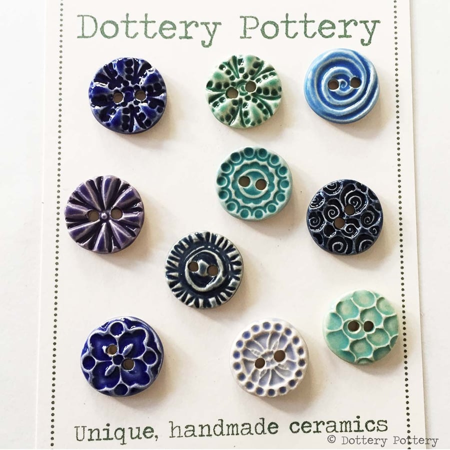 Set of ten little handmade ceramic buttons pottery buttons