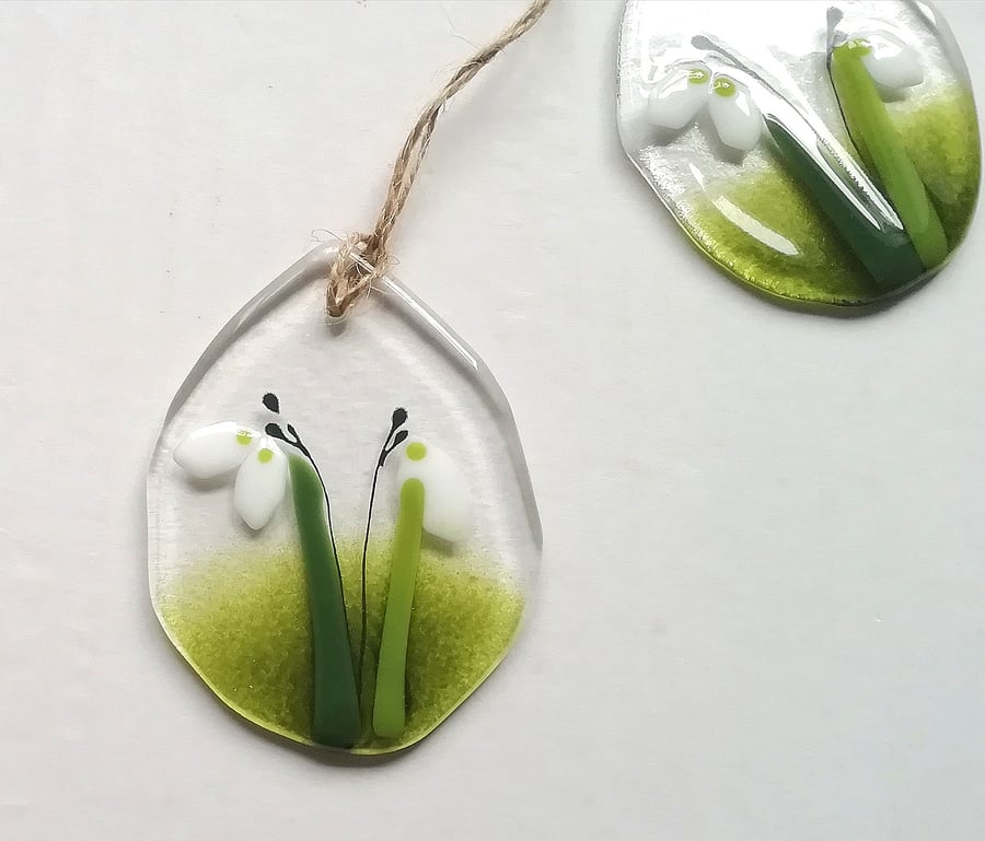 Fused Glass Snowdrop Suncatcher: Hand-Cut Easter Egg Decoration