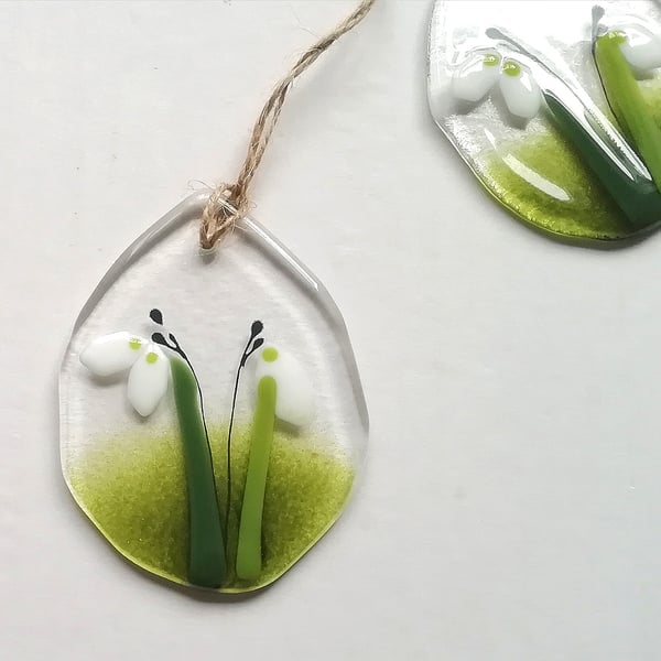 Fused Glass Snowdrop Suncatcher: Hand-Cut Easter Egg Decoration