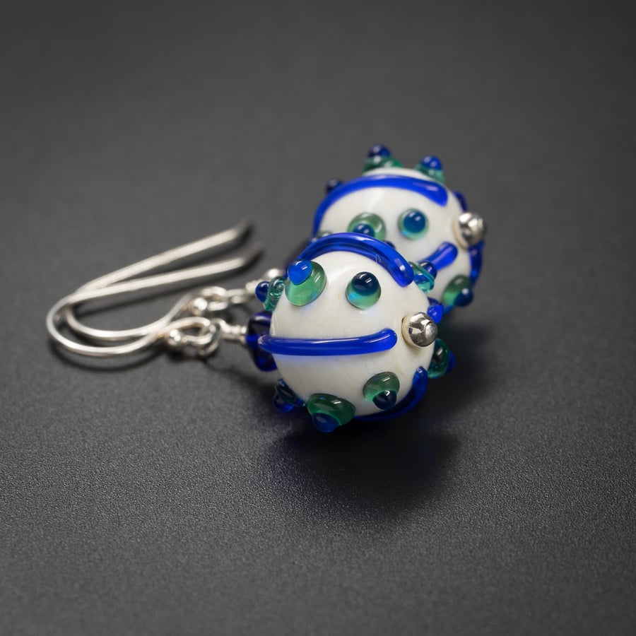 handmade lampwork glass and sterling silver sea urchin earrings