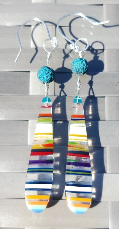 Surfite Sterling Silver Earrings with Lava Beads Wire-Wrapped Teardrop Jewellery