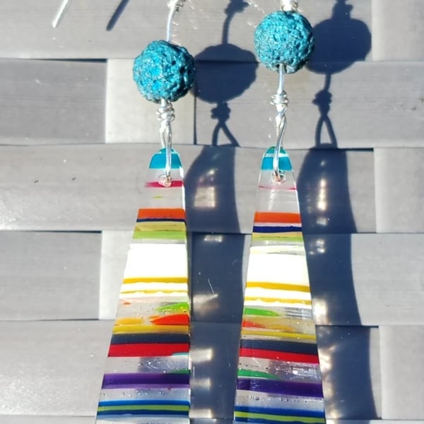 Surfite Sterling Silver Earrings with Lava Beads Wire-Wrapped Teardrop Jewellery