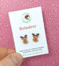 Rudolph Earrings, Reindeer Studs, Silver Plated or Sterling Silver Backs - Image 1